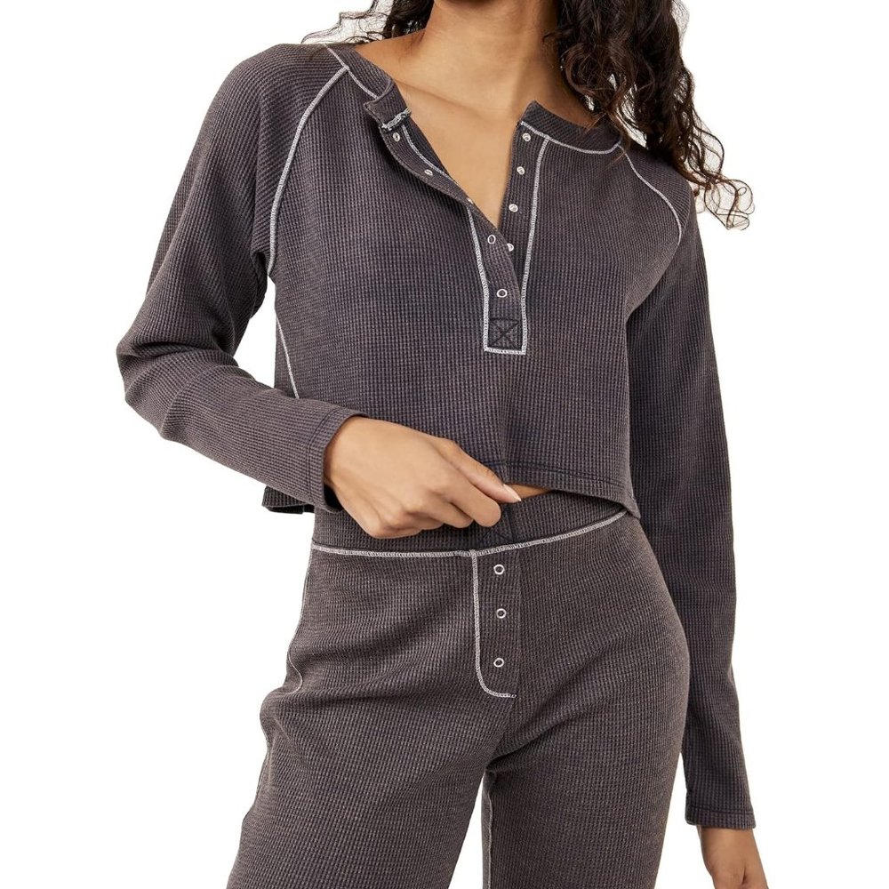 NWOT Free People Early Night Cropped Henley Pullover